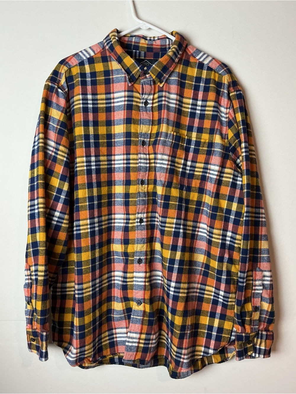 St John’s Bay Flannel Shirt Men’s XXL Blue Yellow Plaid Cotton Classic Fit